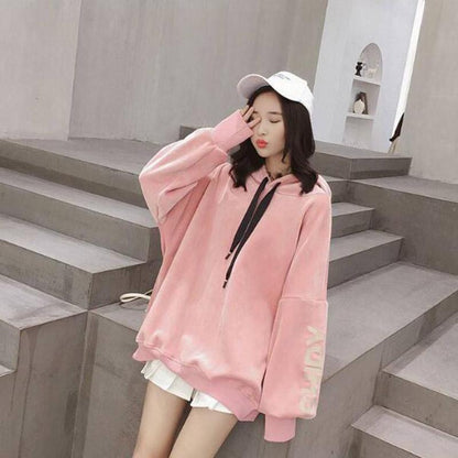 Sweatshirt wild large size long sleeve warm hooded top autumn and winter sweater cotton women's