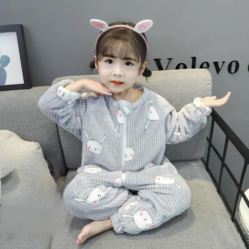 Baby One-piece Pajamas Autumn and Winter Plus Velvet Thickening Baby Flannel Sleeping Bag Boys and Girls Coral Velvet Home Service