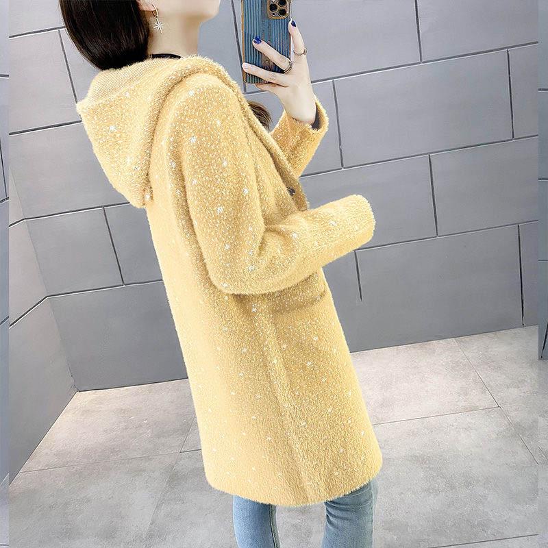 Spring and Autumn Mid-length Plaid Imitation Mink Velvet Coat Women Loose Thick Knit Sweater Coat Women