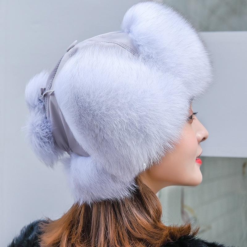 Ladies Hat Autumn and Winter Fox Fur Lei Feng Hat Mongolia Northeast Thickened Cold and Warm Ski Fur Ear Protection Cotton Hat