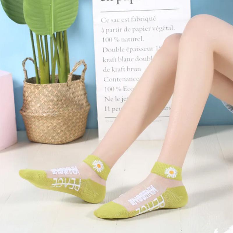 Daisy 5 Pairs of Socks Women's Socks Summer Shallow Mouth Low-top Thin Glass Stockings Summer Transparent Crystal Socks Ins Tide