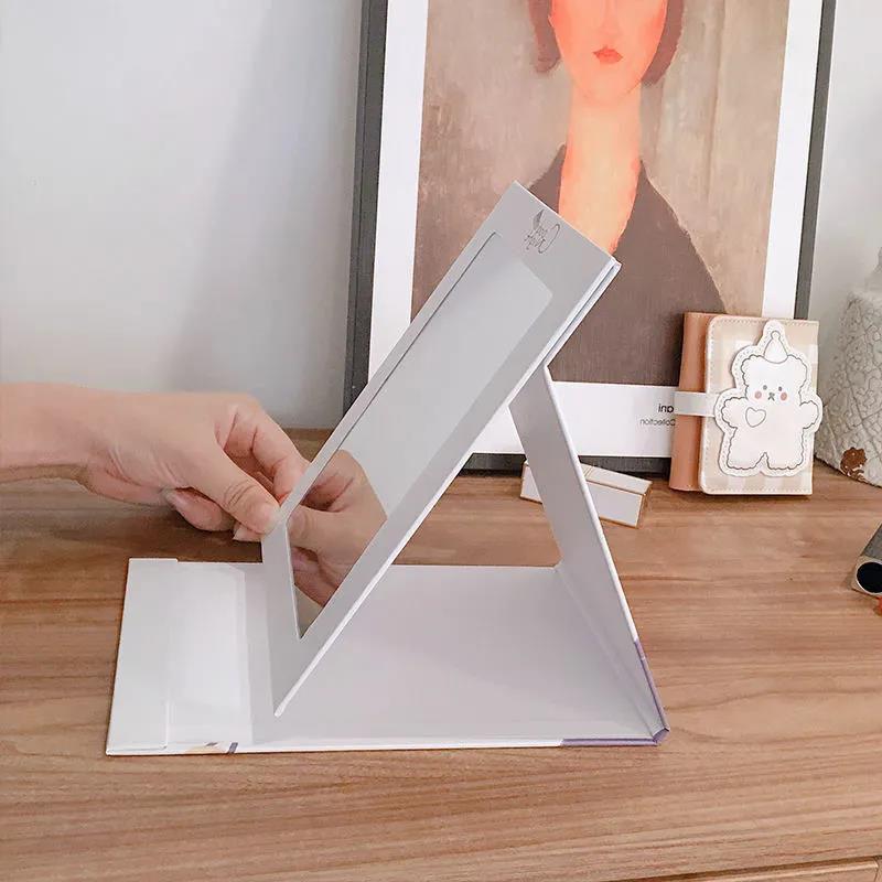 Cute Girls Folding Mirror Desktop Creative Portable Cartoons Makeup Mirror HD Thin and Light Travel Out Women Household Essentials