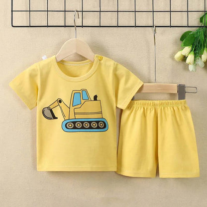 Children's Short-sleeved Suit Pure Cotton Summer Thin Sweat-absorbing Breathable and Comfortable Two-piece Baby Loose Neckline Casual Suit