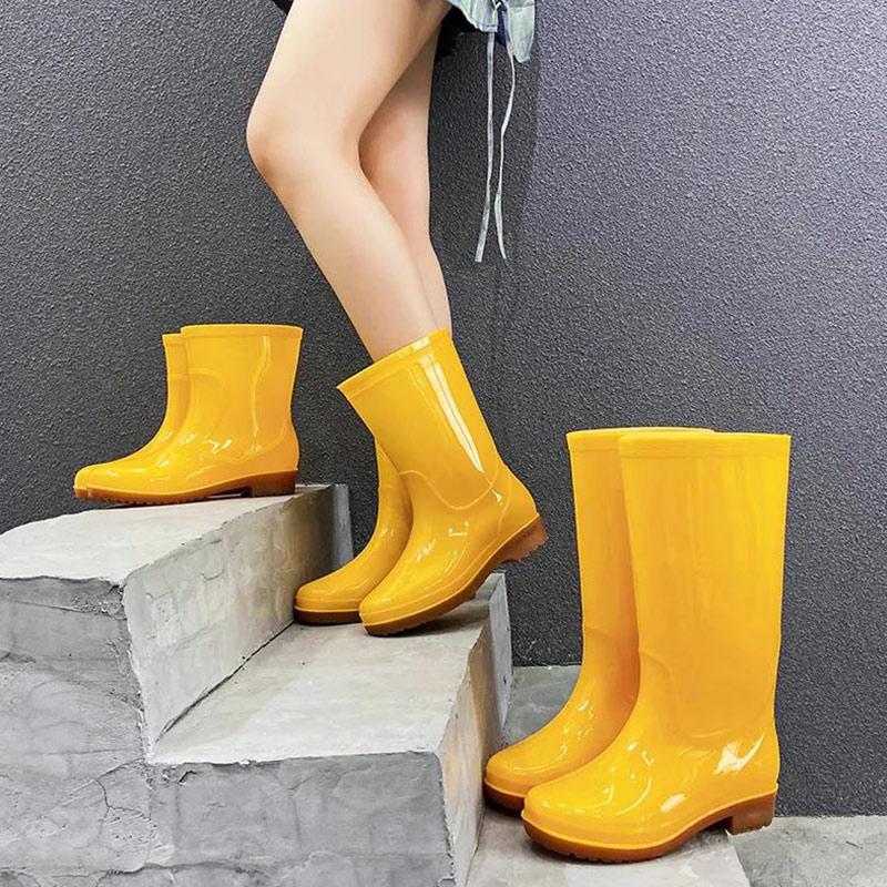 Rain Boots Female Adult Working High Tube Long Tube Fashion Rain Boots Non-slip Waterproof Rubber Boots High-top Thick-soled Water Boots