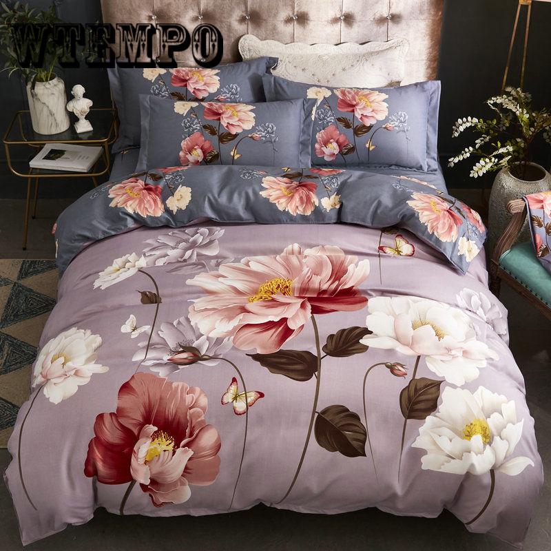 Luxury 3pcs Bedclothes Bedding Set Bedlinen Peony Print Bedding Sets Duvet/Quilt Cover Set