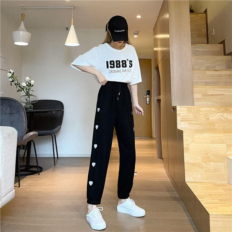 Gray Tie Pants Loose Love Sports Pants Women's Spring and Summer Loose Casual Straight-leg Student Pants