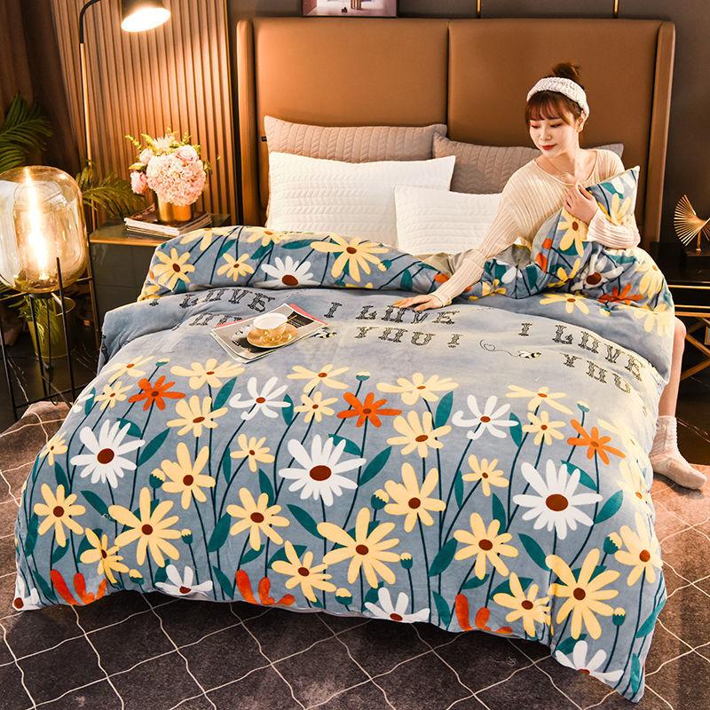 1pc  Winter Warm Flannel Quilt Cover Double-sided Fleece Quilt Cover Single Double Flannel Quilt Cover Twin Queen King Size