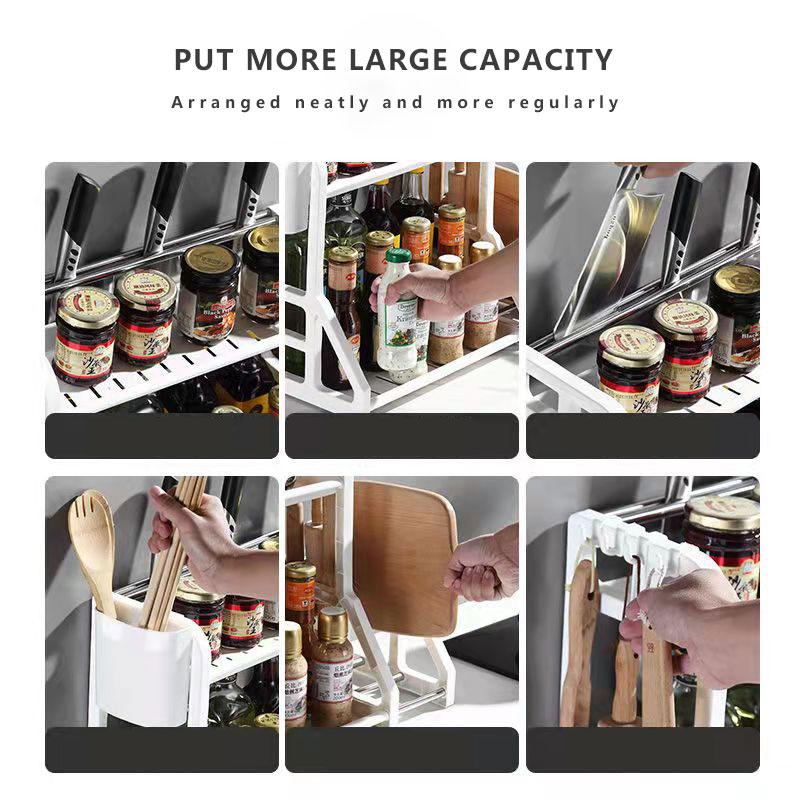 Kitchen Shelves Spice Rack Storage Rack Chopsticks Knife and Fork Rack Free Punch Artifact Plastic Kitchen Organizer