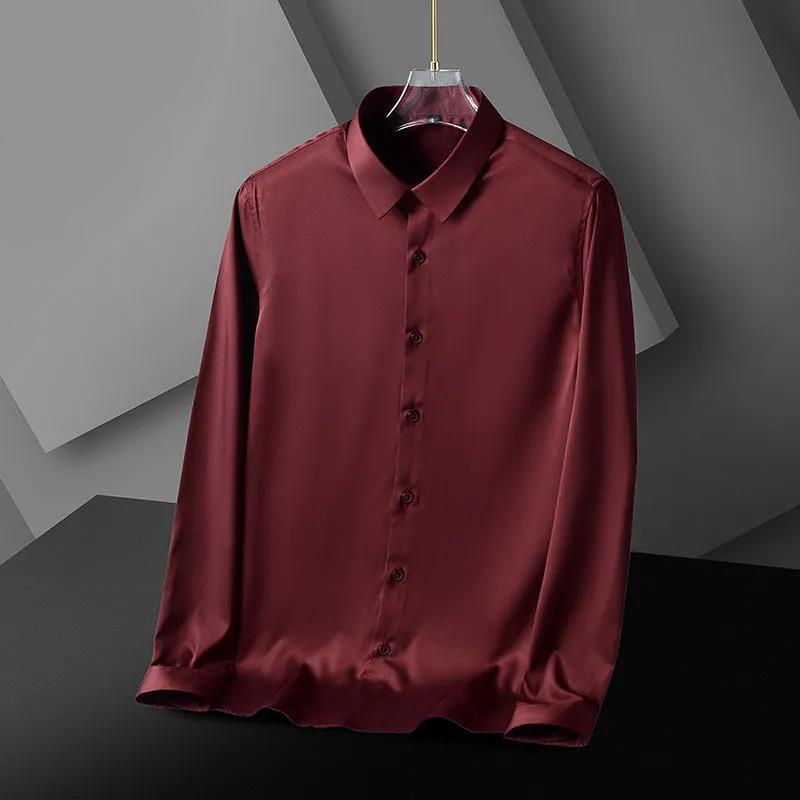 Men's Long-sleeved Shirt Non-iron Silky Breathable Casual Slim Business Stretch Solid Color Men's Shirt