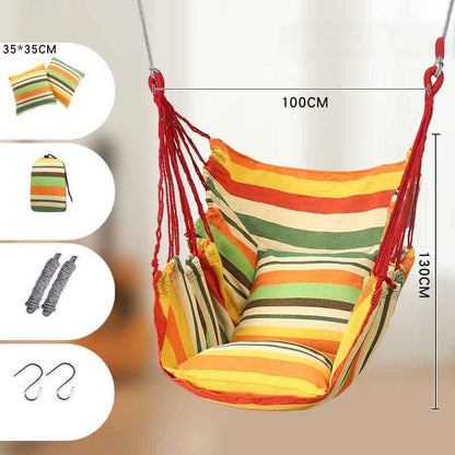 Striped Canvas Hammock Sling Swing Indoor and Outdoor Thickened Canvas Cradle Chair Including Pillow