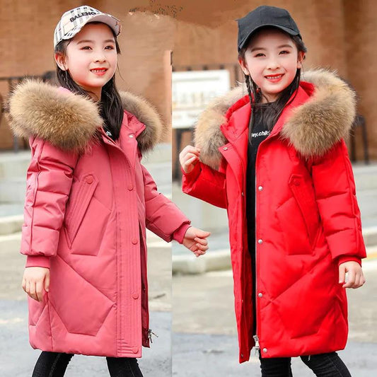 Girls' Down Jackets, Winter Jackets, Children's Clothing Jackets, 4-13 Years Old Thick Warm Clothes, Children's Fur Coats, Girls Cotton Parka Coats