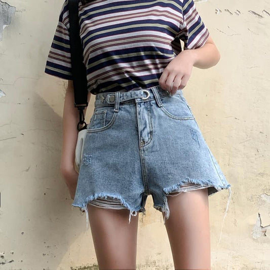 WTEMPO Denim Shorts Women Summer High Waist Wear Loose Wide Legs Korean Version Was Thin A Word Super Short