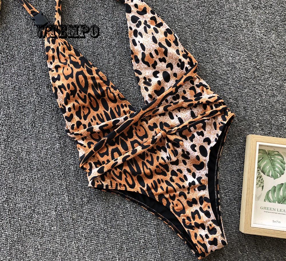 One Piece Swimsuit Women Sexy Leopard Print Bandage Backless Siamese swimsuit Swimwear Beachwear