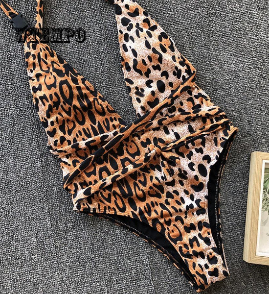 One Piece Swimsuit Women Sexy Leopard Print Bandage Backless Siamese swimsuit Swimwear Beachwear