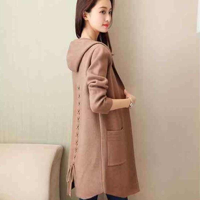 Autumn and Winter Hooded Knitted Jacket Temperament Loose Thick Coat Mid-length All-match Cardigan Female Jacket