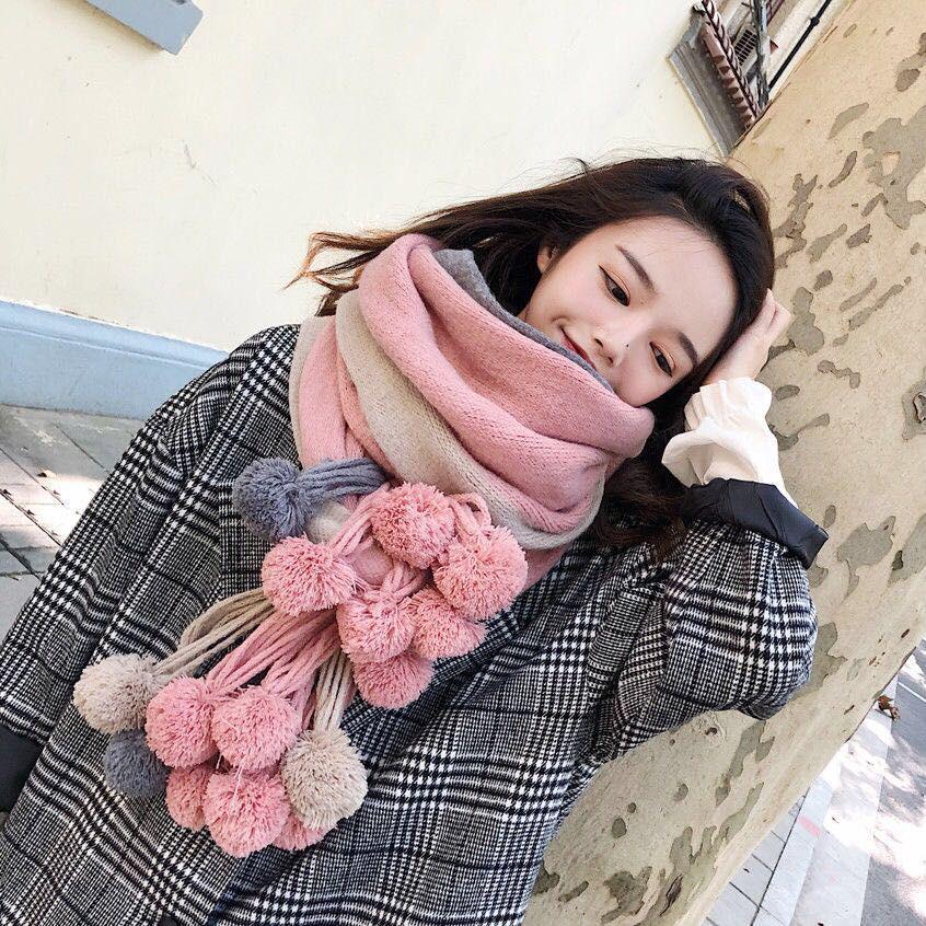 Winter Female Wool Plaid Scarf Women Cashmere Scarves Wide Lattices Long Shawl with Ball Tassel