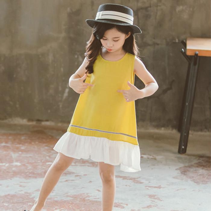 Summer Children's Vest Skirt Big Children's Splicing Beach Skirt Baby's Korean Style Dress Girl's Skirt