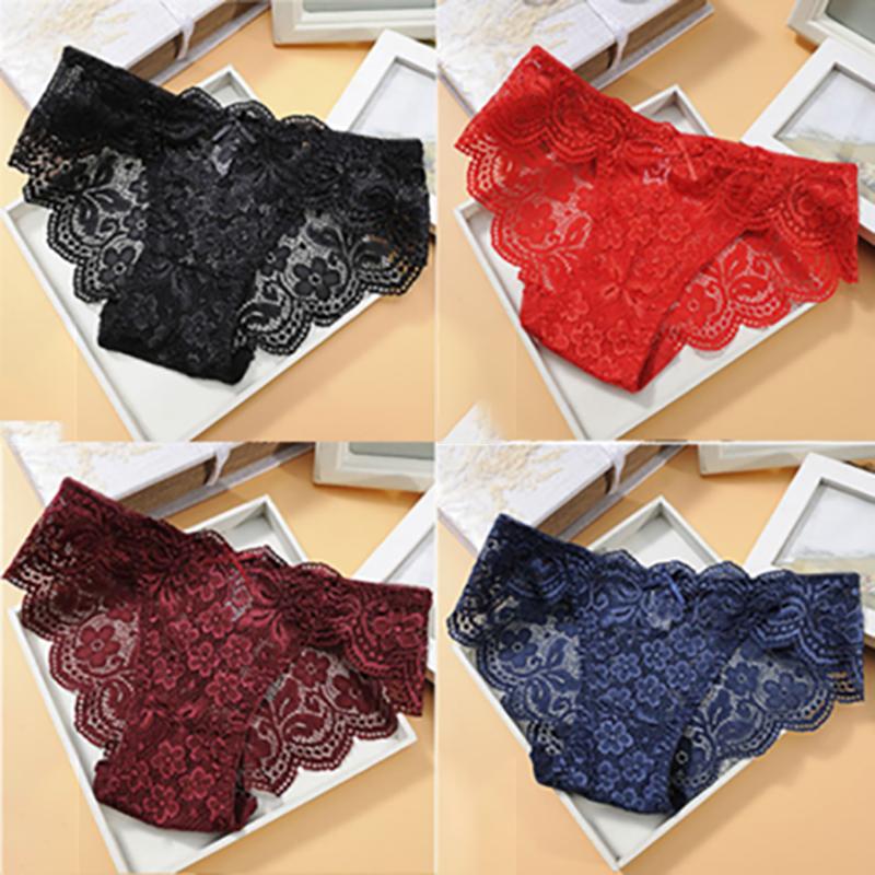 4-pack of Summer Sexy Lace Panties Cotton Crotch Hollow Ladies Panties Seamless Low-rise Women's Underwear