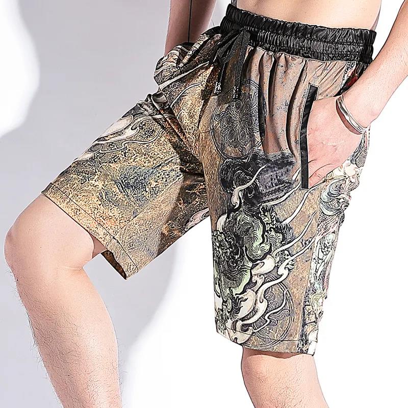 Summer Ice Silk Men's Shorts Casual Sports Five-point Pants Loose Large Size Beach Pants Thin Digital Printing Pants