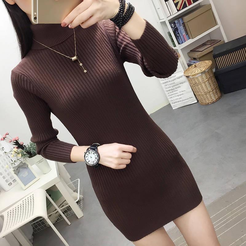 2019 Autumn Winter Casual Knitted Ladies Sweater Long Sleeve Turtleneck  Women Tops Sweaters Dress