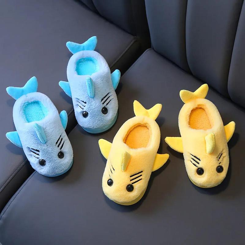 Children's Cotton Slippers Winter Cartoon Fish Boys and Girls Warm Thick Anti-skid Soft Bottom Home Indoor Baby Cotton Shoes