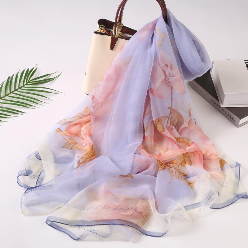 Fashion Women Flowers Gradient Silk Scarf Shawls and Wraps Femme Beach Towel