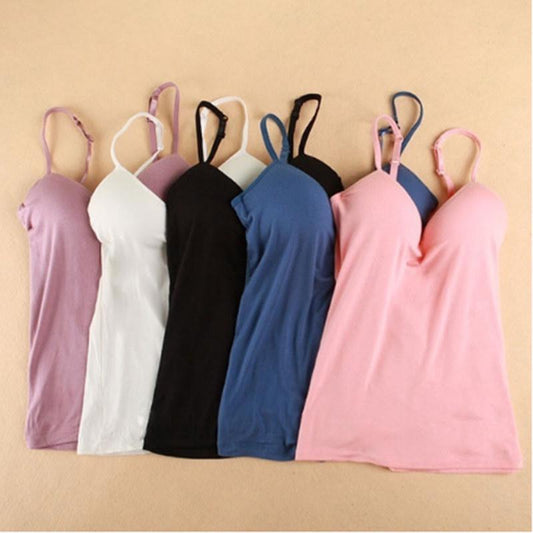 6 Colors Women's Spring Summer No Rims Bra Large Size Solid Color Bottoming Shirt V-neck Padded Bra Tops Camisole Straps Vest