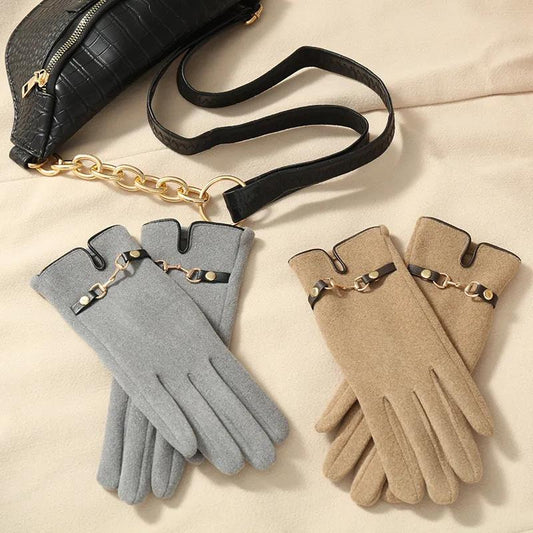 Gloves Women Winter Korean Fashion Solid Color Gloves Warm and Cold-proof Can Touch Screen Cycling Velvet Gloves