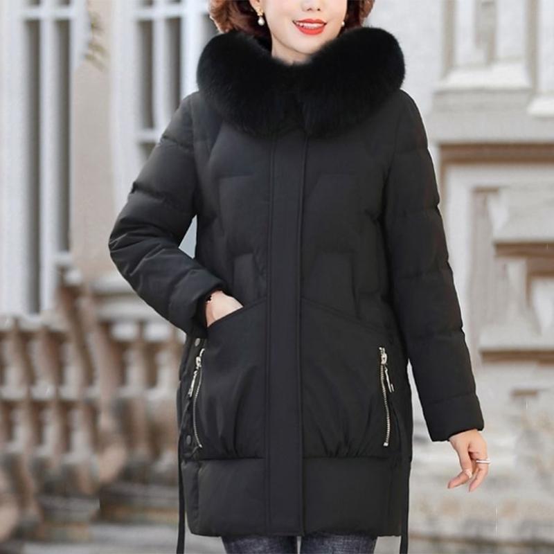 Women's Mid-length Down Jacket Winter Korean Loose Cotton Clothes Casual Hooded Padded Jacket Quilted Jacket