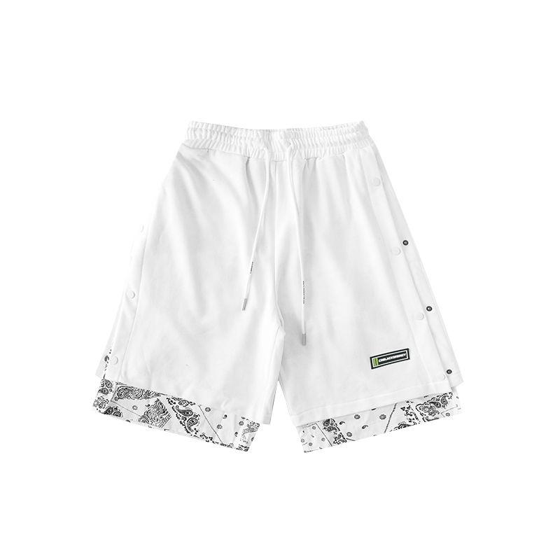 Breasted Shorts Male Hip-hop Cashew Flower Stitching Loose Tide Brand Trend Fake Two-piece Casual Five-point Pants