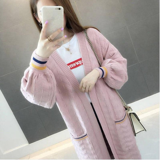 Lazy Style Sweater Cardigan Jacket Mid-length Spring and Autumn Women's Loose Long-sleeved Sweater Women's Warm Jacket