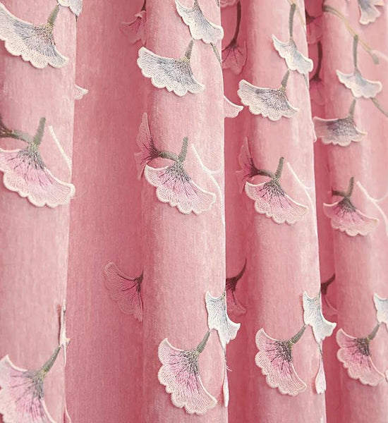 High-end Chenille Embroidery Curtain Finished Simple Modern Bedroom Pink Bay Window Curtain Warm Girl Princess Style