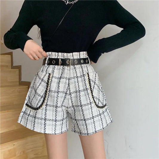 Small Fragrance Shorts Female Autumn and Winter All-match Outer Wear Boots Pants Casual High-waisted Thin Woolen A-line Wide-leg Pants Trend