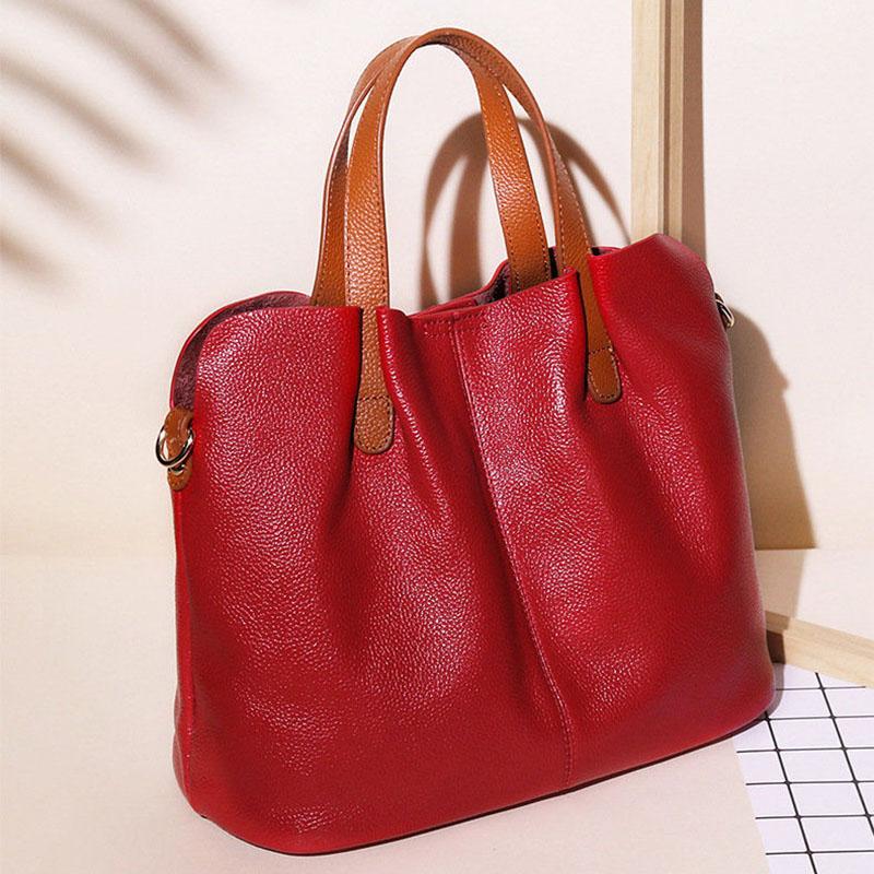 Luxury Top-Handle Bags Genuine Cowhide Leather Handbags for Women Bags Personality Large Capacity European Style Crossbody Bag