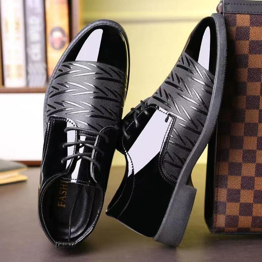 Spring Men's Glossy Leather Shoes Youth Business British Black Casual Breathable Formal Leather Shoes Wedding Shoes