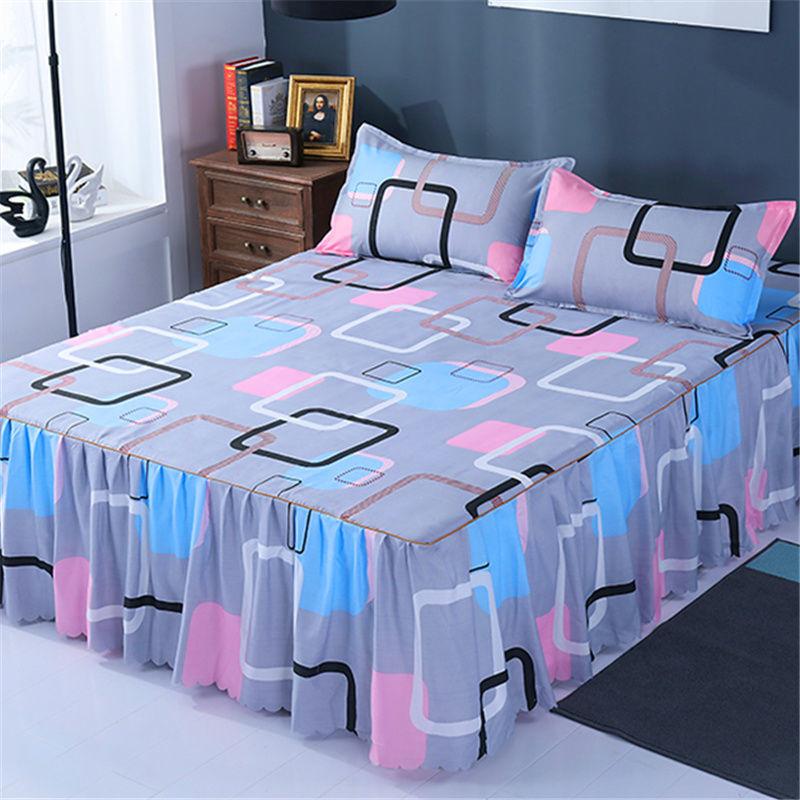 Bed Skirt and Pillowcase Three-piece Bedspread Mattress Protector Sheet Bed Cover Non-slip Bed Sheet