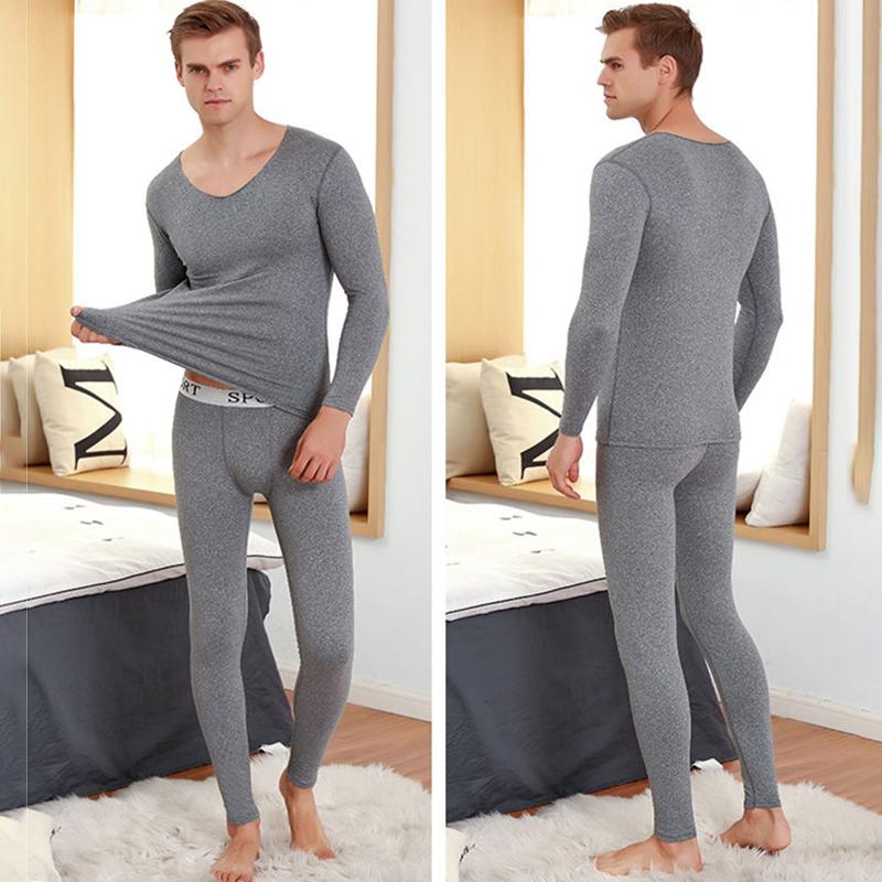 Winter Thermal Underwear V-neck Tops Pants Men Autumn Clothes Tight Suit Thicken Windproof Comfortable Soft Lining Long Sleeve High Elasticity Slim