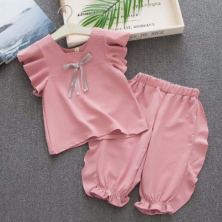 Girls Net Red Suit Western Style Clothes Princess Chiffon Shorts Two-piece Girl Summer Summer Suit Women