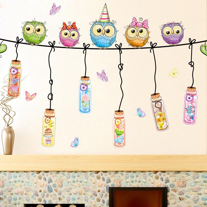 Owl removable wall stickers romantic drift bottle children room living room bedroom decorative mural