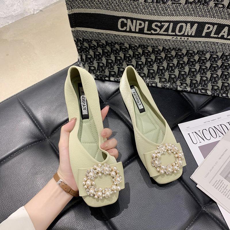 British Style Women's Leather Shoes Work Can Wear Shallow Mouth Square Toe Soft Leather Flat Shoes Lightweight Soft-soled Women's Leather Shoes