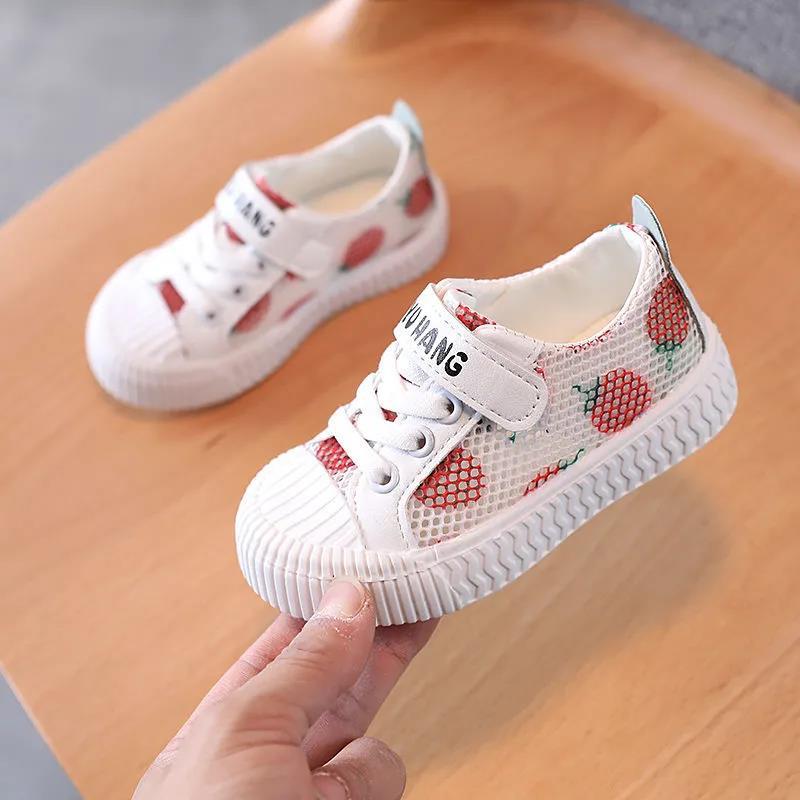 Summer Children's Board Shoes Boys and Girls Strawberry Pineapple Sneakers Middle and Small Children Single Mesh Hollow Casual Shoes