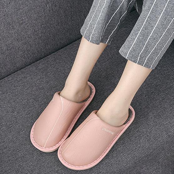 Women's Slippers Leather Winter Windproof Warm Plush Slippers for Men Indoor Bedroom Couple Lovers Flat Non-slip House Shoes