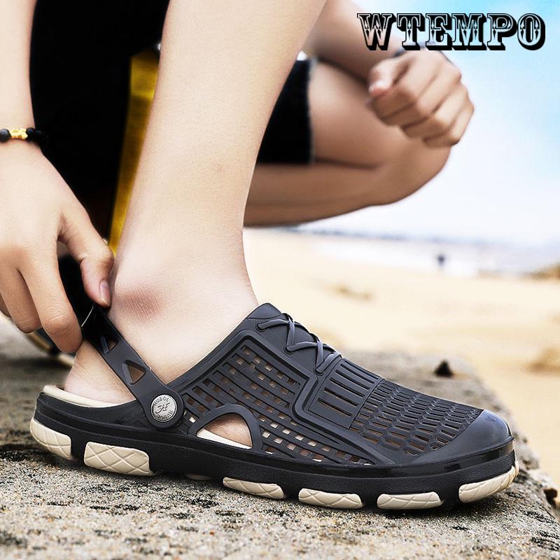 Summer Hole Shoes Men's Slippers Casual Fashion Half Slippers Slip Lazy Beach Shoes Sandals