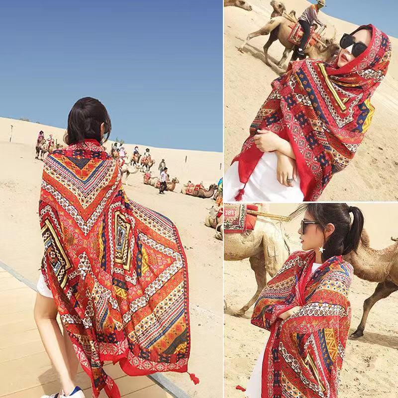 Women Ladies Vintage Square Cotton Scarf Neckerchief Sun-proof Shawl Wrap