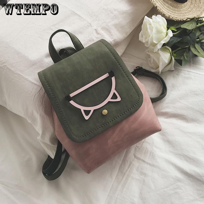 Backpack Women Solid Color PU Leather Backpack Cartoon Bag