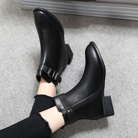 Women's Boots Women's Short Boots Autumn and Winter Martin Boots British Style Thick-heeled All-match Women's Shoes Plush Shoes