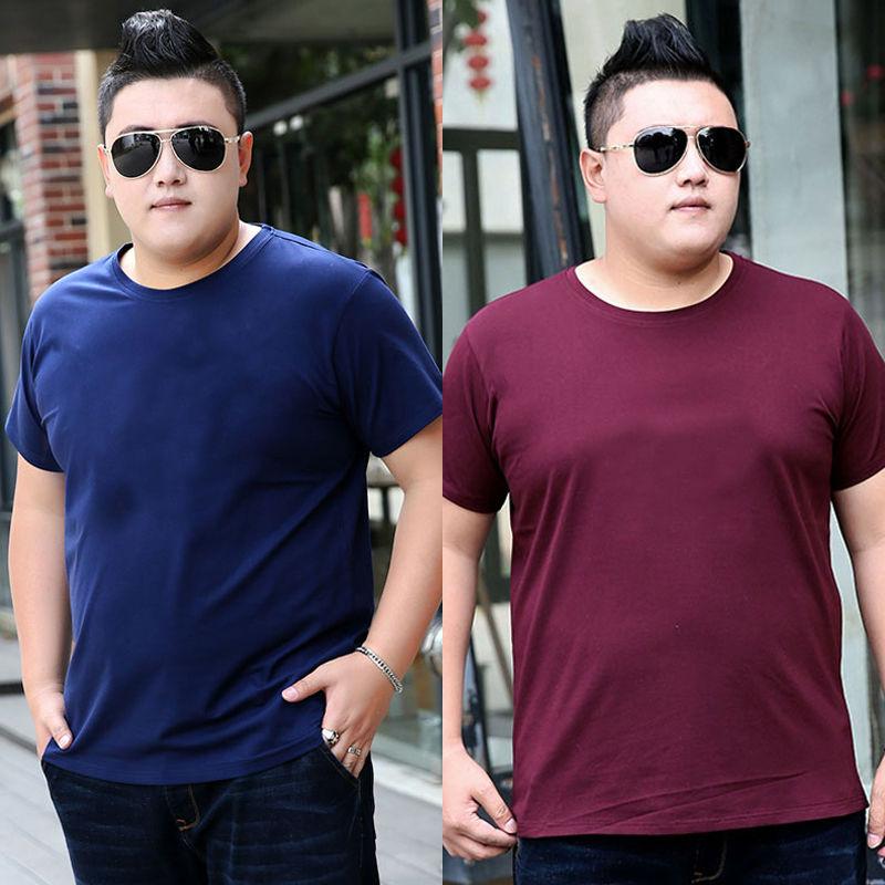 Men's Short-sleeved T-shirt Round Neck Plus Fat Big Size Youth Extra Large Fat Half-sleeved Casual Top T-shirt (2 pieces)