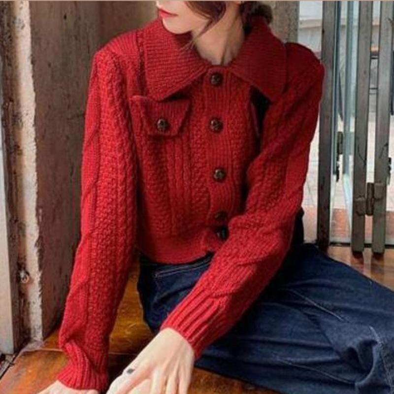 Autumn  Winter Twist Sweater Cardigan Female Loose Student Thick Wool Casual Short Knit Sweater Coat