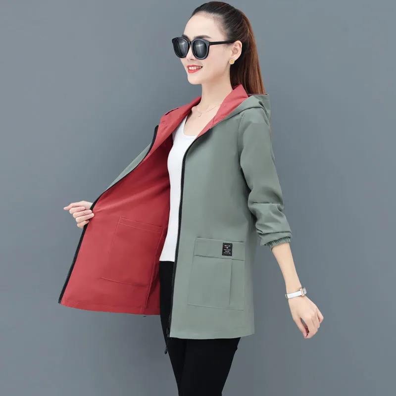 Double-sided Windbreaker Jacket Women's Mid-length 2021 Spring and Autumn Korean Loose Large Size Hooded Spring Top