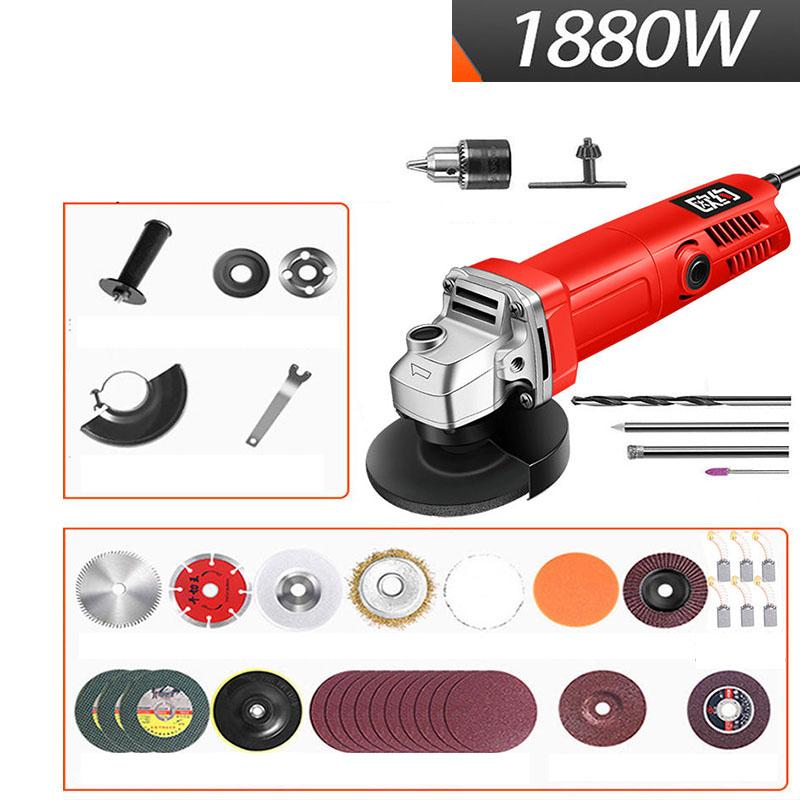 1880W Luxury Multi-function Angle Grinder Set Wired Electric Grinder Handheld Polisher Power Tool